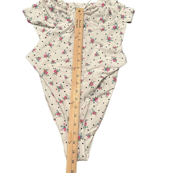 For Love and Lemons Size Med Floral Polka Dot White One Piece Bathing Suit NWT - Picture 10 of 11